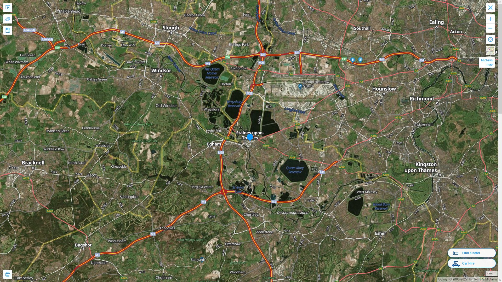 Staines Highway and Road Map with Satellite View